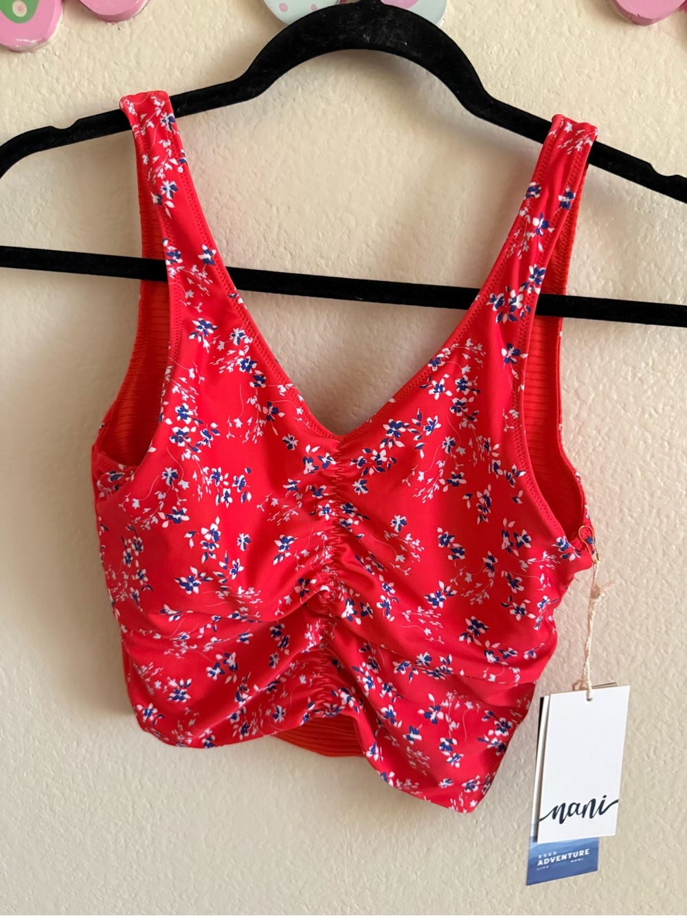 Nani Red Floral Support Reversible Mokini Size XS